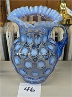 Blue Opalescent Glass Pitcher - 9.5"