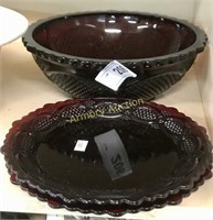 RUBY GLASS BOWL AND PLATES