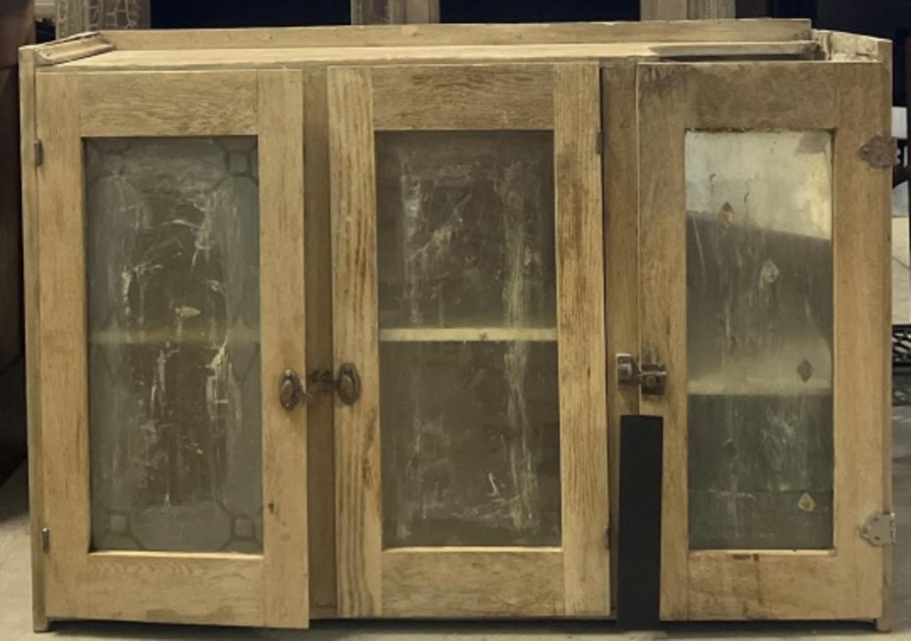 Vintage Wood Glass Door Storage Cabinet