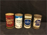 4 Vintage Flat Top Beer Cans