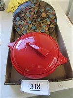 Rare Red Hall Bowl w/Lid & Plastic Container