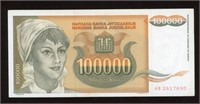 1993 Yugoslavia 100000 Dinara Note
