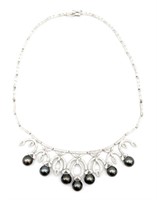 14k White Gold Tahitian Pearl & Diamond Necklace