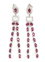 Platinum Genuine Ruby & Diamond Dangle Earrings