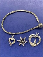 Sterling Pandora Bracelet & Pendants-Snowflake w/