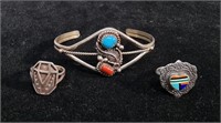 3 PIECE GROUP OF NATIVE AMERICAN SILVER JEWELRY