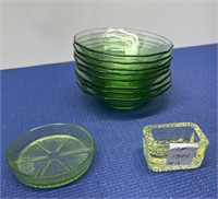 Vintage Green Glass Bowls , 2 Trinkets