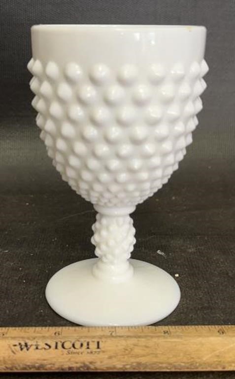 VINTAGE MILK GLAS HOBNAILGOBLET