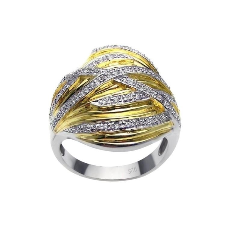 Sterling Silver  Gold Plated Crystal Design Ring