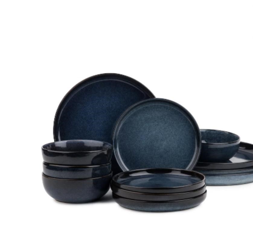 Thyme & Table 12-Piece Stoneware  Atlantic Blue