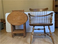 Antique Scroll Back Chair w/ 2 Wooden TV Trays