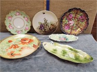 R S PRUSSIA HAND PAINTED PLATES & RELISH DISHES