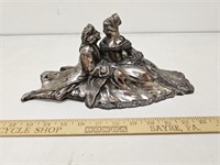 Signed Cast Metal Statue of Woman & Man- Can't