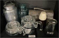 Glass Coffee Makers, Old Lunch Can.