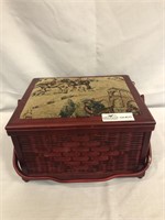 Sewing basket with tapestry lid 7” x 13” x 11”