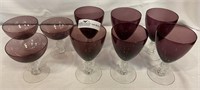 9pc crystal and amethyst glasses