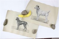 Pr. Signed Ed Raidoux Orig. Charcoal Drawings DOGS