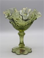 NS: 6.5" FENTON GREEN GLASS CANDY DISH / COMPOTE