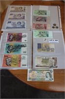 Group of Foreign Notes, Coins, & Stamp