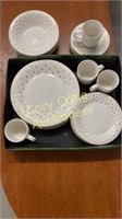 China set, 4 place settings, off white with gold