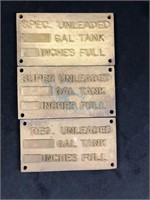 Vintage Gas Tank Plates Metal Gold Unleaded Signs