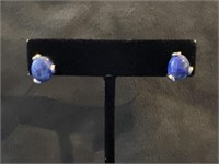 Blue Lapiz Oval Silver Earrings