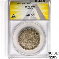 1871 Japan 50 Sen .3215oz. Silver ANACS AU50