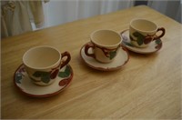 Franciscan Apple 3 Cups 3 Saucers