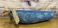 Blue Wooden Decorative Row Boat with Handle