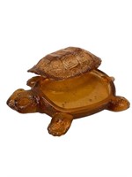Depression Amber Glass Covered Turtle Trinket Dish
