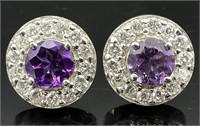 Halo Purple Stone Stud Earrings