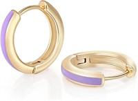 18k Gold-pl. Purple Enamel Huggie Earrings