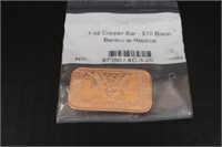 1oz Copper Bar $10 Bison Banknote Replica