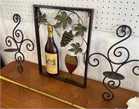 Wall Art - Metal Wine Decor with 2 Sconces