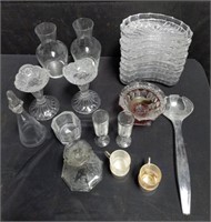 Group of glass candle holders, trays, vases ect.