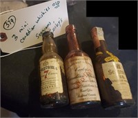 3 old sample advertising whiskey bottles