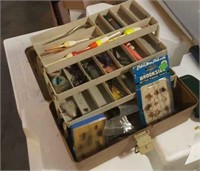 Tackle box and contents, hooks, floats, lures,