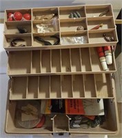 Tackle box with contents, floats, weights, lures