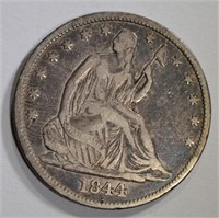 1844 SEATED HALF DOLLAR, VF