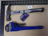 Kobalt 20 oz hammer and 14" Pipe Wrench