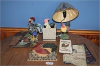 Rooster Decor, Lamp, Ceramic Art