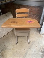 Old wood and metal school desk