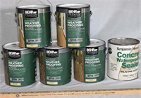 LOT - 5 NEW GALLONS BEHR STAIN, CONCRETE SEALER