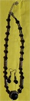 Necklace & Earrings Set Black Stone