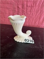 Pink Milk Glass Cornucopia Shaped Vase