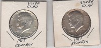 2-1967 Kennedy Half Dollars-40% Silver