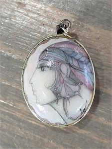 Hand Painted, Artist Signed Gypsy Pendant
