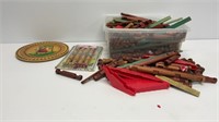 Vintage Lincoln Logs, Yute game and hand drawn