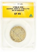 Coin 1786-B 20 Kreuzer Silver Coin-ANACS-EF45
