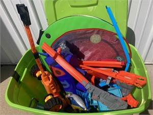 Tub of toys and hot wheels tracks